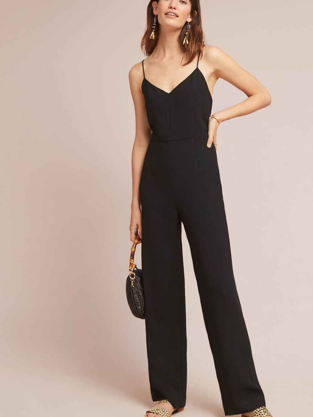 🖤Anthropologie🖤 Black V-Neck Slim Jumpsuit with Spaghetti Straps. Size 8